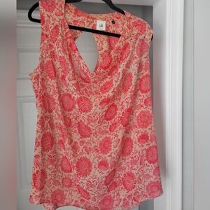 CAbi 5037 Vita Draped Pink And Cream Floral Top
